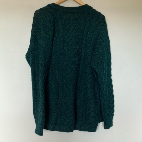 L.L. Bean Dark Forest Green Cable Knit Aran Fisherman Cardigan made in Ireland - Picture 6 of 6